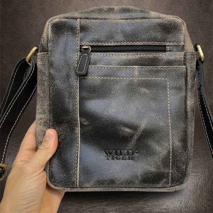 Pánská černá WILD Leather kožená crossbody messenger taška přes rameno | velikost L velká