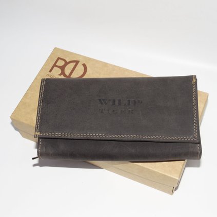 Dámská hnědá kožená peněženka TIGER Leather s monogramem (ražba)