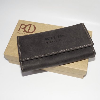 Dámská hnědá kožená peněženka TIGER Leather s monogramem (ražba)