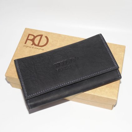 Dámská černá kožená peněženka TIGER Leather s monogramem (ražba)