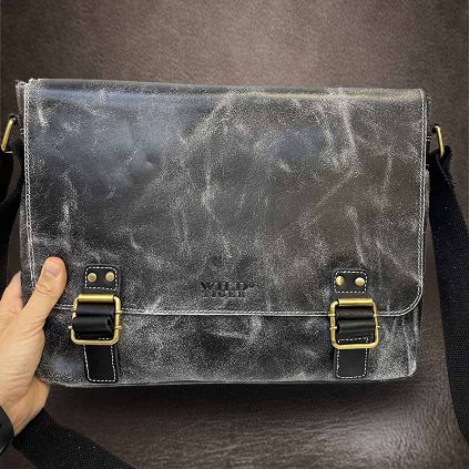 Pánská černá WILD Leather kožená business taška přes rameno | velikost XL extra velká