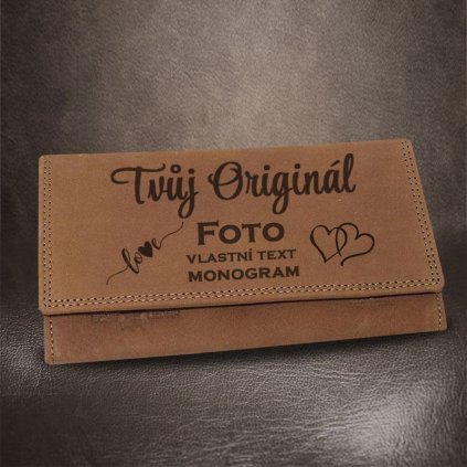 Dámská SLIM hnědá kožená peněženka BEORIGINAL s monogramem, vlastním textem nebo fotkou