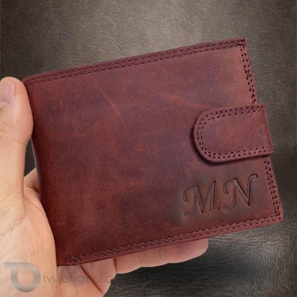 Pánská BORDO kožená peněženka Guru Leather s monogramem (ražba)