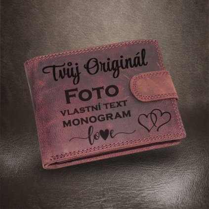 Pánská BORDO kožená peněženka GURU Leather s monogramem. vlastním textem nebo fotkou