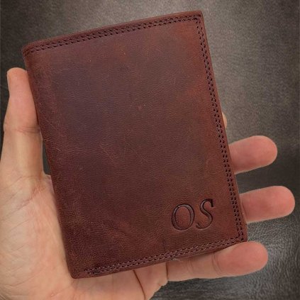 Pánská BORDO kožená peněženka Guru Leather s monogramem (ražba)