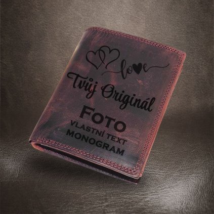 Pánská BORDO kožená peněženka GURU Leather s monogramem, textem nebo fotkou