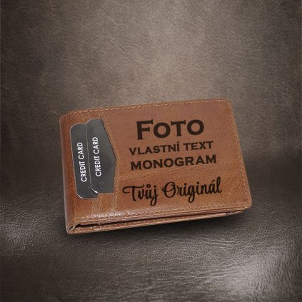 Hnědá kožená dolarovka ROYAL Leather s monogramem, textem nebo fotkou
