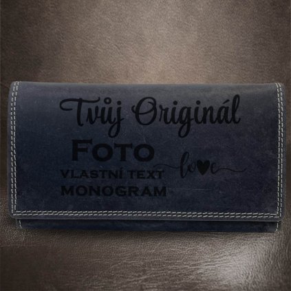 Dámská černá kožená peněženka TILLBERG s monogramem a vlastním textem