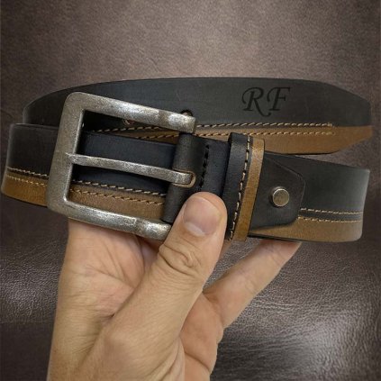 Pánský hnědý kožený pásek COMBO Leather s monogramem (laserem) lze zkrátit