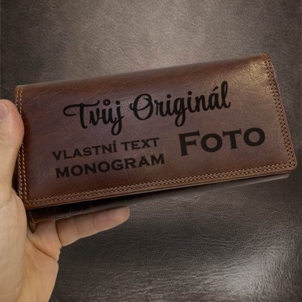 Dámská hnědá kožená peněženka EXCLUSIVE Leather s monogramem a vlastním textem