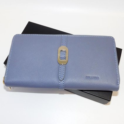 Dámská modrá kožená peněženka na zip BELLUGIO Leather s monogramem a vlastním textem