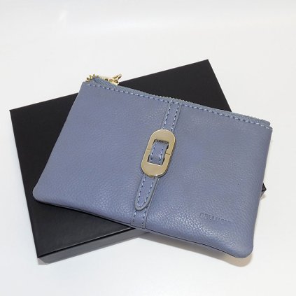 Dámská modrá kožená peněženka na zip BELLUGIO Leather s monogramem a vlastním textem