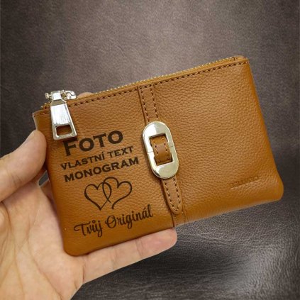 Dámská hnědá kožená peněženka na zip BELLUGIO Leather s monogramem a vlastním textem