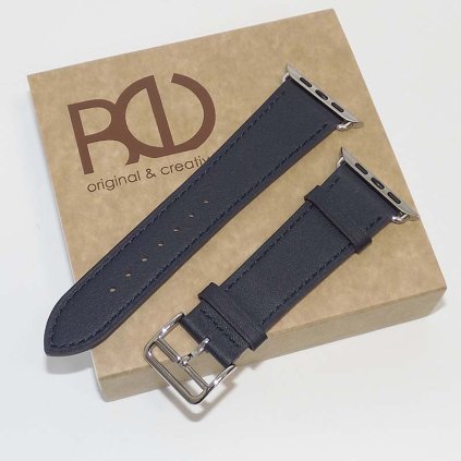 Modrý kožený řemínek pásek pro Apple IWATCH BE ORIGINAL s vlastním monogramem, textem nebo obrázkem