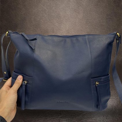 Dámská modrá kožená kabelka přes rameno BELLUGIO Leather | velikost XL extra velká