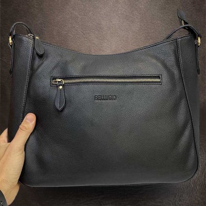 Dámská černá kožená kabelka přes rameno BELLUGIO Leather | velikost XL extra velká
