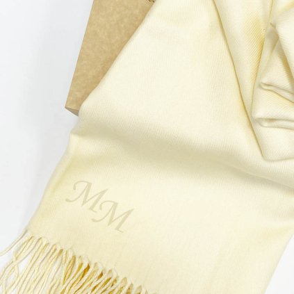 Luxusní pašmínová šála žlutá vanilková s vlastním monogramem