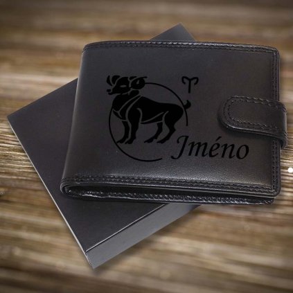 AKCE - zvěrokruh (21. 3. – 20. 4.) BERAN a jméno na pánské kožené peněžence Premium Leather + mince pro štěstí