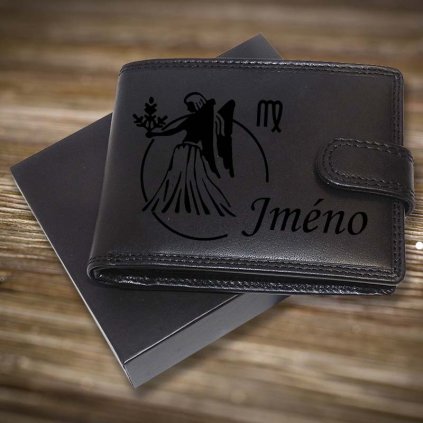 AKCE - zvěrokruh (23. 8. – 22. 9.) PANNA a jméno na pánské kožené peněžence Premium Leather + mince pro štěstí