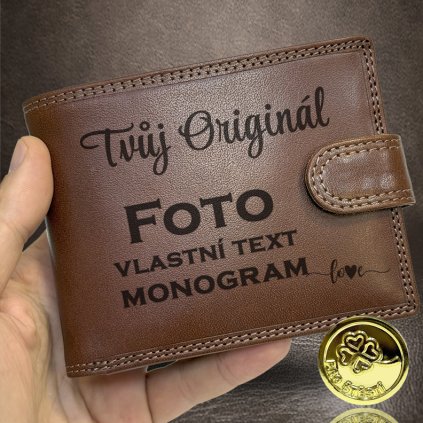 Pánská kožená peněženka Premium Leather s monogramem a vlastním textem nebo fotkou + prémiové dárkové balení BE Original
