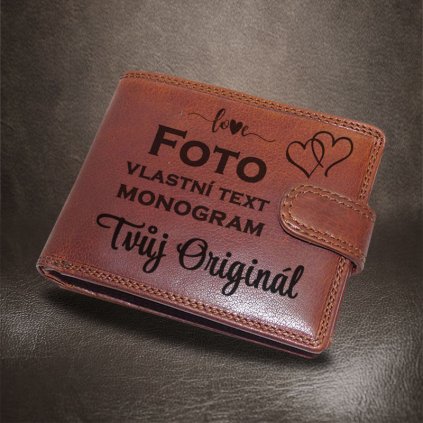 Pánská kožená peněženka Premium Leather s monogramem a vlastním textem nebo fotkou