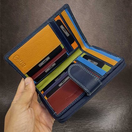 Dámská modrá MULTICOLOR kožená peněženka BELLUGIO s monogramem