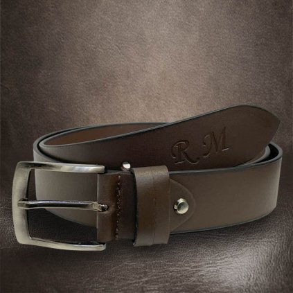 Pánský hnědý kožený pásek EXCLUSIVE Leather s monogramem (ražba) lze zkrátit