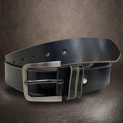 Pánský černý kožený pásek EXCLUSIVE Leather s monogramem (ražba) lze zkrátit