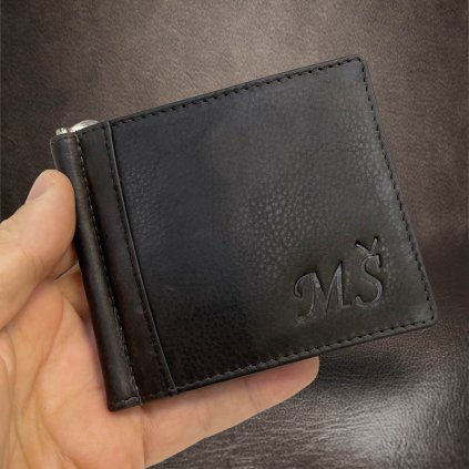 Pánská hnědá kožená dolarovka BEORIGINAL Leather s monogramem (ražba)
