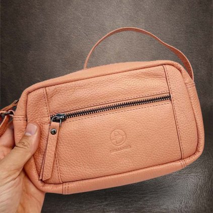 Dámská broskvová kožená kabelka crossbody BELLUGIO Leather | velikost S malá