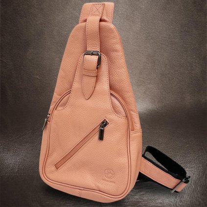 Dámská broskvová kožená kabelka ledvinka BELLUGIO Leather | velikost M středně velká