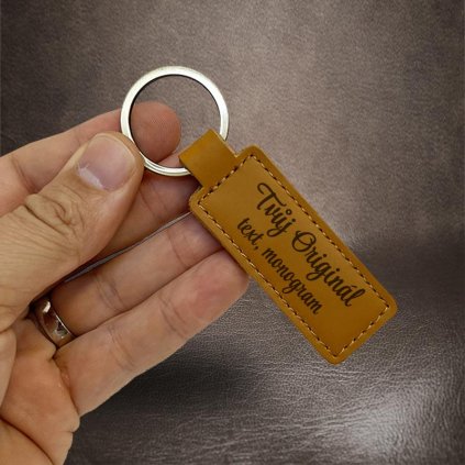 Písková kožená klíčenka BEORIGINAL Leather s vlastním textem
