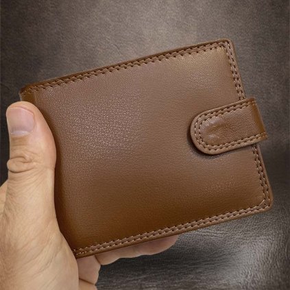 Pánská hnědá SOFT kožená peněženka RFID BEORIGINAL Leather s monogramem (ražba)