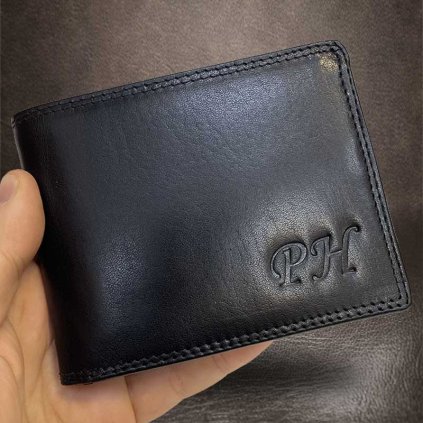 Pánská černá kožená peněženka ROYAL Leather s monogramem (ražba)