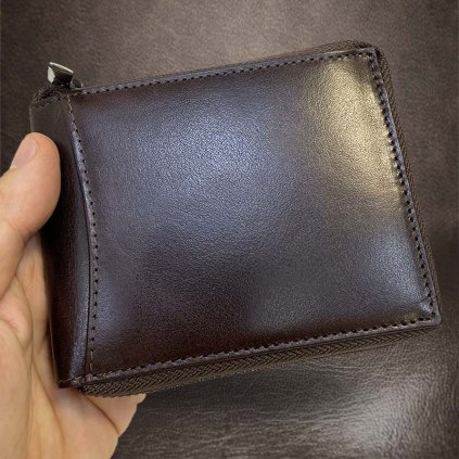 Pánská hnědá kožená peněženka ZIPPER ROYAL Leather s monogramem (ražba)