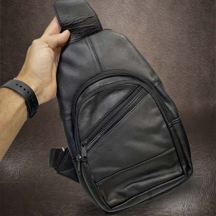Pánská černá kožená ledvinka, taška přes rameno BELLUGIO Leather | velikost L velká