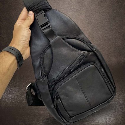 Pánská černá kožená ledvinka, taška přes rameno BELLUGIO Leather | velikost L velká