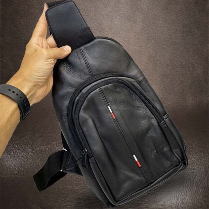 Pánská černá kožená ledvinka, taška přes rameno BELLUGIO Leather | velikost L velká