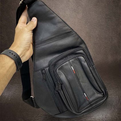 Pánská černá kožená ledvinka, taška přes rameno BELLUGIO Leather | velikost L velká