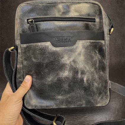 Pánská černá WILD Leather kožená crossbody messenger taška přes rameno | velikost XL extra velká