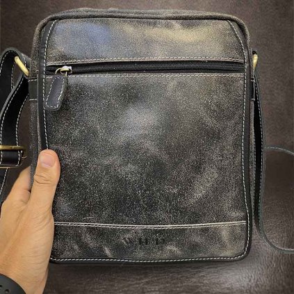 Pánská černá WILD Leather kožená crossbody messenger taška přes rameno | velikost XL extra velká