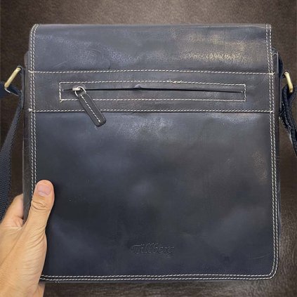 Pánská černá TILLBERG Leather kožená crossbody messenger taška A4 přes rameno | velikost XL extra velká