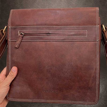 Pánská BORDO hnědá TILLBERG Leather kožená crossbody messenger taška A4 přes rameno | velikost XL extra velká