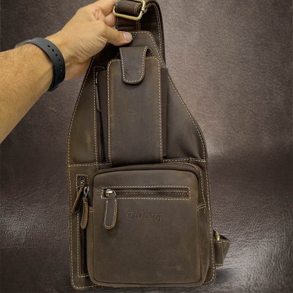 Prémiová tmavě hnědá kožená taška ledvinka TILLBERG Leather | velikost L velká