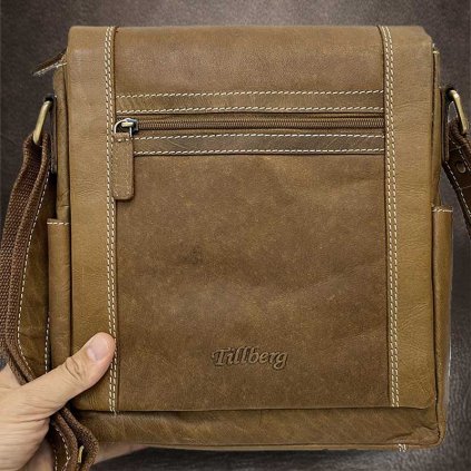 Pánská hnědá TILLBERG Leather kožená crossbody messenger taška přes rameno | velikost XL extra velká
