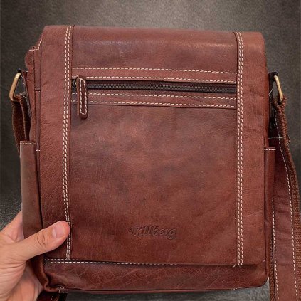 Pánská bordo vínová TILLBERG Leather kožená crossbody messenger taška přes rameno | velikost XL extra velká