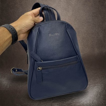 Dámský modrý kožený batoh DOUBLE přes rameno BELLUGIO Leather | velikost M středně velká