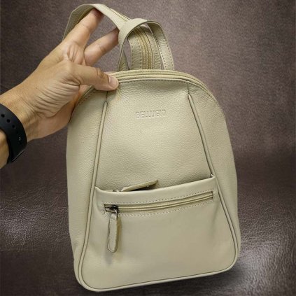 Dámský béžový kožený batoh kabelka DOUBLE přes rameno BELLUGIO Leather | velikost M středně velká