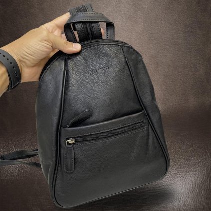 Dámský černý kožený batoh kabelka DOUBLE přes rameno BELLUGIO Leather | velikost M středně velká