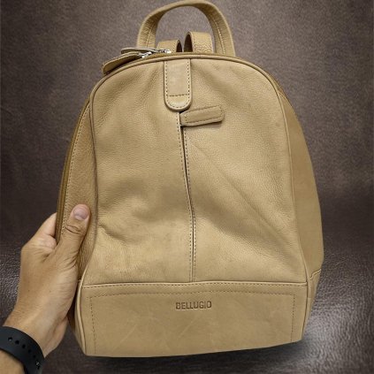 Dámský béžový pískový kožený batoh BELLUGIO Leather | velikost L velká